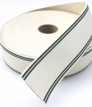 50mm Off White/ Green stripes Heavy Duty Elastic Webbing