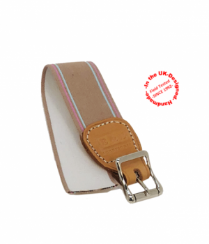 Center Bar Buckle with Leather Tab and Elastic